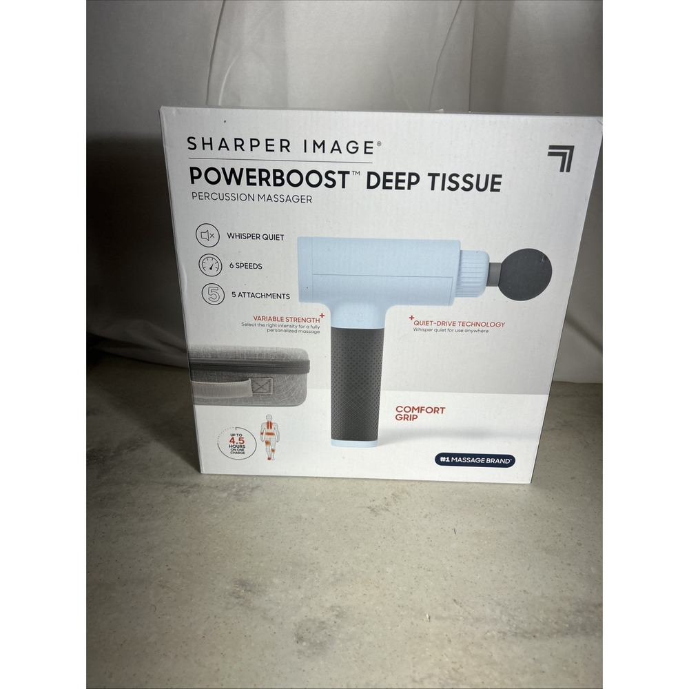 Sharper Image Powerboost Deep Tissue Massage Gun 3.0 5 Attachments 1017292 Blue